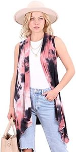 Popana Women's Casual Sleeveless Long Duster Cardigan Vest Plus Size Made in USA 3X DT37 Tie Dye