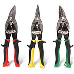 HURRICANE 3 Pcs Aviation Tin Snips Set, Metal Cutter Shear for Cut Sheet Metal, Chrome Vanadium Steel, Straight Left and Right, Ergonomical Tyre Grip Handle with Safety Latch