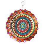 Fonmy Stainless Steel Wind Spinner-3D, Laser Cut Hand Painted with Color Sparkling Powders, Indoor Outdoor Garden Decoration Crafts Ornaments, Multi Color Mandala -12" inch