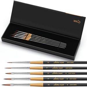 Golden Maple Kolinsky Sable Miniature Paint Brushes, 5PC Professional Detail Paint Brushes Arrow Point Paint Brush Set for Models, Watercolor Details, Figures & Gouache Painting, Black
