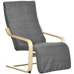 HOMCOM Wooden Lounging Chair Deck Relaxing Recliner Lounge Seat with Adjustable Footrest & Removable Cushion, Light Grey