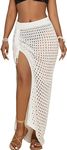 Bsubseach Crochet Cover Up Skirt 2024 Knit Drawstring Long Coverups for Swimwear Women Elastic Waist Beach Wrap White XL