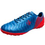 Saekeke Unisex Kids Football Boots FG/TF Teenager Soccer Shoes Athletics Training Shoes Outdoor Sports Sneakers, Blue Red Tf, 5 UK