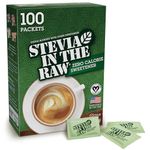 Stevia In The Raw, Plant Based Zero Calorie Sweetener, Sugar Substitute, Sugar-Free Sweetener for Coffee, Hot & Cold Drinks, Suitable For Diabetics, Vegan, Gluten-Free, 100 Count Packets (Pack of 1)