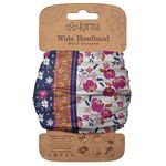 Karma Navy/Plum Split Floral Headband for Women - Wide - Fabric Headband and Stretchy Hair Scarf - Navy/Plum