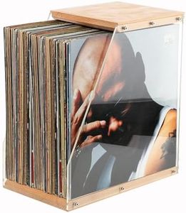 Wzenclave Wooden Record Storage Box for 40 LPs Heavy Duty Vinyl LP Organiser with Dustproof Lid Decorative Music Storage Box for Collectors Natural Timber Record Case for Home & Office