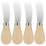 Dimeho 4 Pcs Cheese Spreader Set with Wooden Handle Mini Butter Knives Stainless Steel Cheese Slicer Small Cocktail Cutter for Charcuterie Boards Appetizers Condiments Cream Jam Sandwich