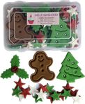 SWEET INSPIRATIONS Edible XMAS Cake decorations/CHRISTMAS Cupcake Toppers/edible XMAS TREE -6 pcs/edible GINGERMAN- 6 pcs/edible HOLLY LEAF-6 pcs/Red, White, Green Star Sprinkles