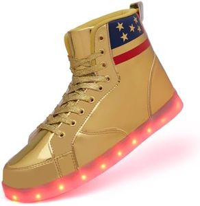 Light Up Shoes Women Men, USB Charging LED Glitter Chain Sneakers High Top Couple Dancing Shoes Halloween Glowing Flashing Luminous Trainers, Glitter Gold, 8 Women/6.5 Men