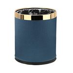 SXYLOB Luxury Metal Waste Bin 10L, Open Top Double Layer Trash Can Floor Standing with Faux Leather Covered - Waste basket Dust Bins for Kitchen Bathroom Hotel Office (Sky Blue)