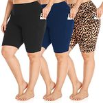 FULLSOFT 3 Pack Plus Size 8" Biker Shorts with Pockets for Women-High Waist Non-See Through Workout Black Yoga Short(Black/NB/LP,XL)