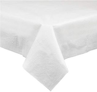 PLASTICPRO Disposable 3 Ply Paper & Plastic Tablecloth Absorbent, Waterproof, White Table Cover for Rectangle Tables fits 6-8 Foot Tables Size: 54'' X 108'' Pack of 5