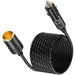 Amacam 12V/24V Car Charger Extension-Heavy Duty 6.0 Metre Cable with Inline Cigarette Lighter Socket. Suitable for Tyre Inflators Vacuum Cleaners and Other Portable Equipment Requiring Hefty Power.