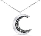 ONDAISY Rhodium Plated Black Cz Gypsy Planet Small Half Crescent Sailor Luna Moon Pendant Charm 18inch Chain Necklace