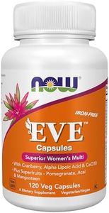 NOW Foods Supplements, Eve™ Women's Multivitamin with Cranberry, Alpha Lipoic Acid and CoQ10, plus Superfruits - Pomegranate, Acai & Mangosteen, Iron-Free, 120 Veg Capsules