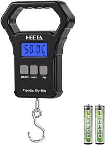 HEETA Fish Scale, 110lb/50kg Digital Portable Hanging Fishing Weight Scale with Backlit LCD Display, Luggage Scale with Hook & Non-Slip Large ABS Handle, 2 AAA Batteries Included, Fishing Gift for Men