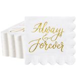 Sayglossy 100 Pcs White Scalloped Napkins for Wedding Reception with Gold Foil Always and Forever Wedding Cocktail Napkins Disposable Wedding Shower Supplies, 5 x 5 in(Forever)