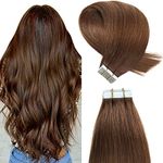 YILITE Tape in Extensions Human Hair Chocolate Brown 20 inches 20pcs 50g Hair Extensions Tape Hair Extensions Real Human Hair Straight Hair Extensions(20 inches #4 Medium Brown)