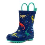 JAN & JUL Boys' Waterproof Rain Boots with Handles for Kids (Space Dinos, Size 29)