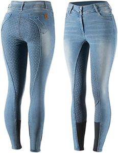 HORZE Kaia Womens Denim Horse Riding Pants | High Waist Silicone Full Seat Breeches - Lead Blue - 26