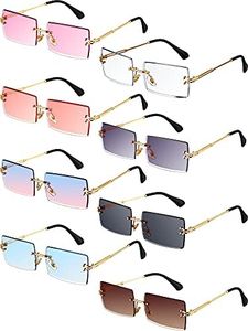 8 Pairs Vintage Rimless Rectangle Sunglasses Tinted Lens Gold Metal Frameless Eyewear Sunglasses for Women Men (Charming Colors)