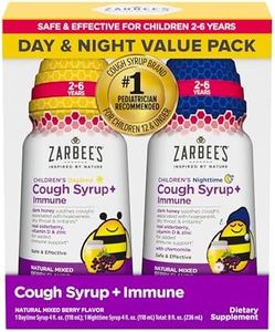 Zarbee's Kids Cough + Immune Day/Night Value Pack for Children 2-6 with Dark Honey, Vitamin D & Zinc, #1 Pediatrician Recommended, Drug & Alcohol-Free, Mixed Berry Flavor, 4 FL Oz, 2 Pack