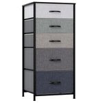 LLappuil 5 Drawer Dresser Tall Storage Tower for Bedroom, Entryway, Closets, Slim Vertical Fabric Dresser with Sturdy Frame, Wood Top& Easy Pull Handles, Grey