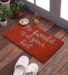 SWHF Doormat Mat for Front Door Entrance, Entryway Doormat with Non-Slip PVC Backing for Outdoor and Indoor Use, 14 x 24 Inch Coir Door Mats for Front Porch- The world is at your feet