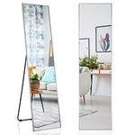 COSTWAY Full Length Mirror, 160x40cm Wall Mounted/Leaning/Free Standing Floor Mirror, Aluminum Alloy Frame Rectangle Long Hanging Full Body Dressing Mirror for Living Room Bedroom Hallway (Silver)
