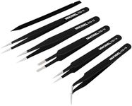 MMOBIEL 5x Industrial Precision ESD Tweezers Anti-Static Stainless Steel for Electronics Tools, Jewelry, Computer, Laboratory Work, Crafts and Hobbies etc. – Incl. Plastic Pry Tool