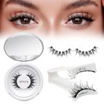 QUEWEL Magnetic Eyelashes Natural Look, Magnetic Lashes without Eyeliner, Reusable Magnetic Eyelashes kit Soft Magnetic Half Lashes with Applicator, Eyelash Magnetic Easy to Use at Home (Mag-Style D)