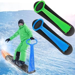 2Pcs Fold-Up Ski Scooter,Toddler Snowboard with Handlebar, Winter Toys Snow Sled Board for Outdoor Sports, Plastic Sleds for Use on Snow & Grass,Snowboard for Kids Toddlers Teenagers (Green+Blue)