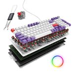 Kreo Hive Wired Full Size RGB Backlight Gaming Mechanical Keyboard, Customizable RGB, Mechanical Switches, NKRO, Metal Volume Knob, 3 Color Keycaps (White-Purple, Red Switch)