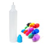 12 Pack 60mL Unicorn Pen LDPE Plastic Bottle Long Thin Tip - 12 Colors Childproof Cap - Free Mini Funnel Squeezable Bottles