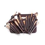 MINARA Makeup Brush Applicator Set of 15 with Premium Leather Pouch (Brown)