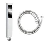 Ownace High Pressure Chrome Brass Shower Head with 59 Inch Hose Set Single Function Square Hand Shower Head Silicone Water Outlet for Bathroom