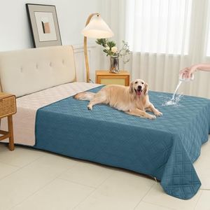 Vmeyiek 100% Waterproof Dog Bed Cover Pet Blanket 82"x92", 7-Layer Reversible Washable Bed Mat for Furniture Couch Sofa Car (Gray Blue+Apricot)