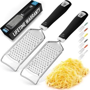 Zulay Kitchen Professional Cheese Grater Stainless Steel - Durable Rust-Proof Metal Lemon Zester Grater With Handle - Flat Handheld Grater For Cheese, Chocolate, Spices, And More - 2 Pack - Black