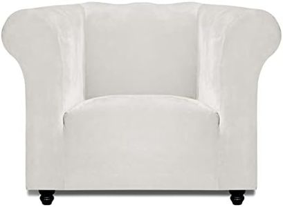 Easy-Going Stretch Velvet Chesterfield Style Couch Slipcover for Living Room, Soft Non-Slip Sofa Cover Furniture Protector for Dogs (Chair, Off White)