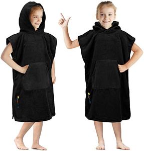 SUN CUBE Kids Changing Robe Surf Poncho, Kids Beach Towels, Hooded Towel for Toddler Bath Pool, Microfiber Quick Dry Wearable Towel Poncho with Hood, Swim Towel for Boys Girls 3-7 Years, Black