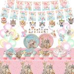 142 Pcs Cat Birthday Party Supplies Serves 20 Cat Party Decorations Kitten Birthday Party Decorations with Cat Plates Banners Cake Topper Napkins Tablecloth for Cat Themed Birthday Party Supplies