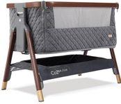 Tutti Bambini CoZee® Luxe Next To Me Crib & Standalone Baby Cot - Quilted Velvet Baby Crib with 100% Cotton Jersey Lining, Foldable Baby Bed, Travel Cot with Mattress (0-6 Months) - Walnut/Grey