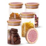 The Better Home Borosilicate Kitchen Jars & Containers Set with Lid (4Pcs - 600ml Each) | Airtight Bamboo Lid | Jar For Kitchen Storage Box | Jars For Cookies, Snack, Spices, Tea, Coffee (Red)