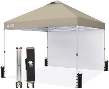 CROWN SHADES 10x10 Pop Up Canopy with 1 Side Wall - Beach Tent with One Push Setup - Outdoor Sun Shade for Events, Parties, Camping - Gazebo with STO-N-Go Cover Bag (Beige)