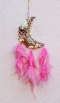 Yuvicreations, Moon Shape, sea Shell Dream Catcher, Fine Quality Feathers. Light Pink