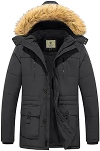 WenVen Men's Winter Coat Puffer Jacket with Fur Removable Hood (Charcoal, XL)