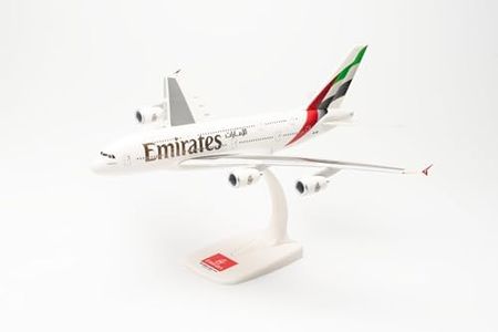 Herpa Miniatura del avión Emirates Airbus A380, New 2023 Colors - A6-EOE - Snap-Fit, Escala 1/200, Modelo prefabricado, maqueta de colleción, modelismo, Avion con Soporte, figura plástico