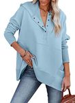 MODARANI Women's Hoodies Button up V Neck Pullover Sweatshirt Oversized Tops with Pockets Sky Blue