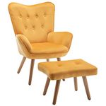 HollyHOME Armchair with Footstool Living Room Chair, Velvet Reading Chair Bedroom Chair Accent Chair Lounge Leisure Chair Relax Chair, Yellow