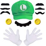 MOVINPE Super Mario Bros Mario and Luigi Hats Mustaches Gloves Buttons Cosplay